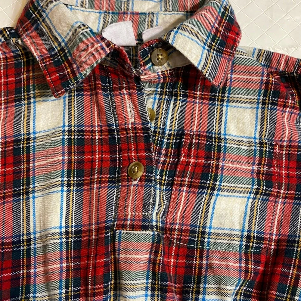 GAP Red Plaid Button Down Shirt Dress with Black Leggings 4/5 girls